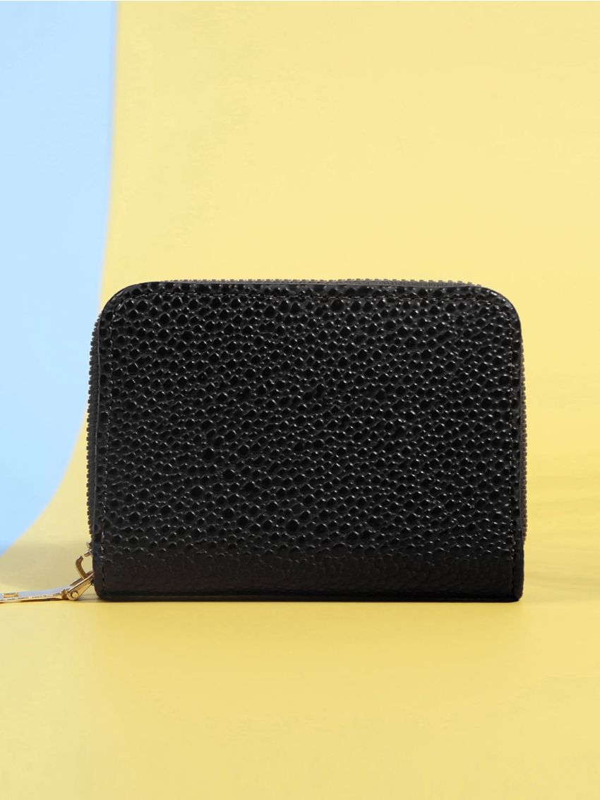 Litchi Embossed Zipper Around Card Holder