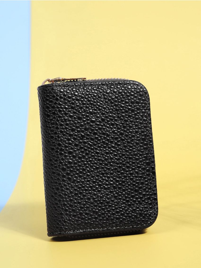 Litchi Embossed Zipper Around Card Holder