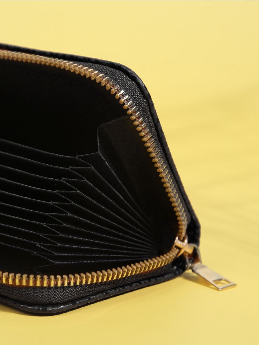 Litchi Embossed Zipper Around Card Holder