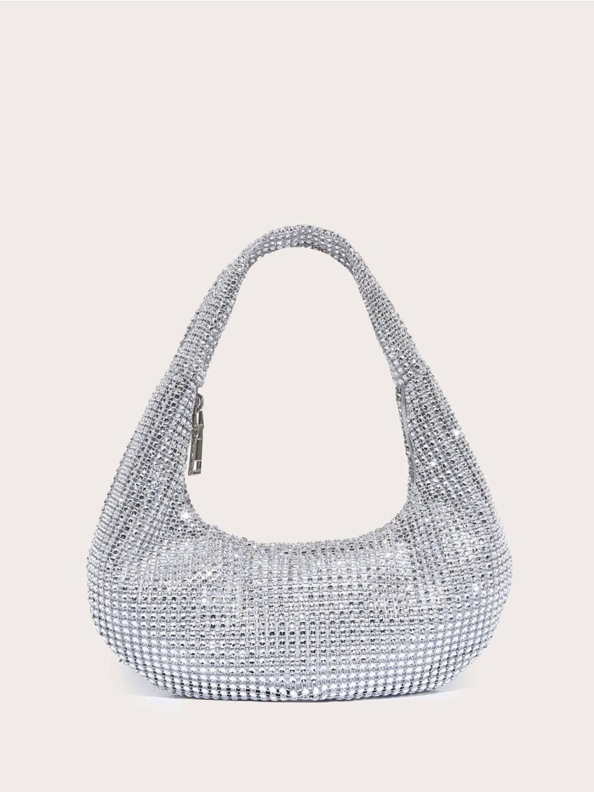 Allover Rhinestone Decor Baguette Bag