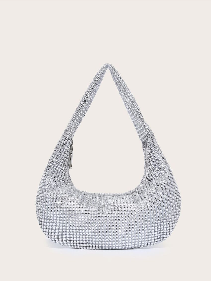 Allover Rhinestone Decor Baguette Bag