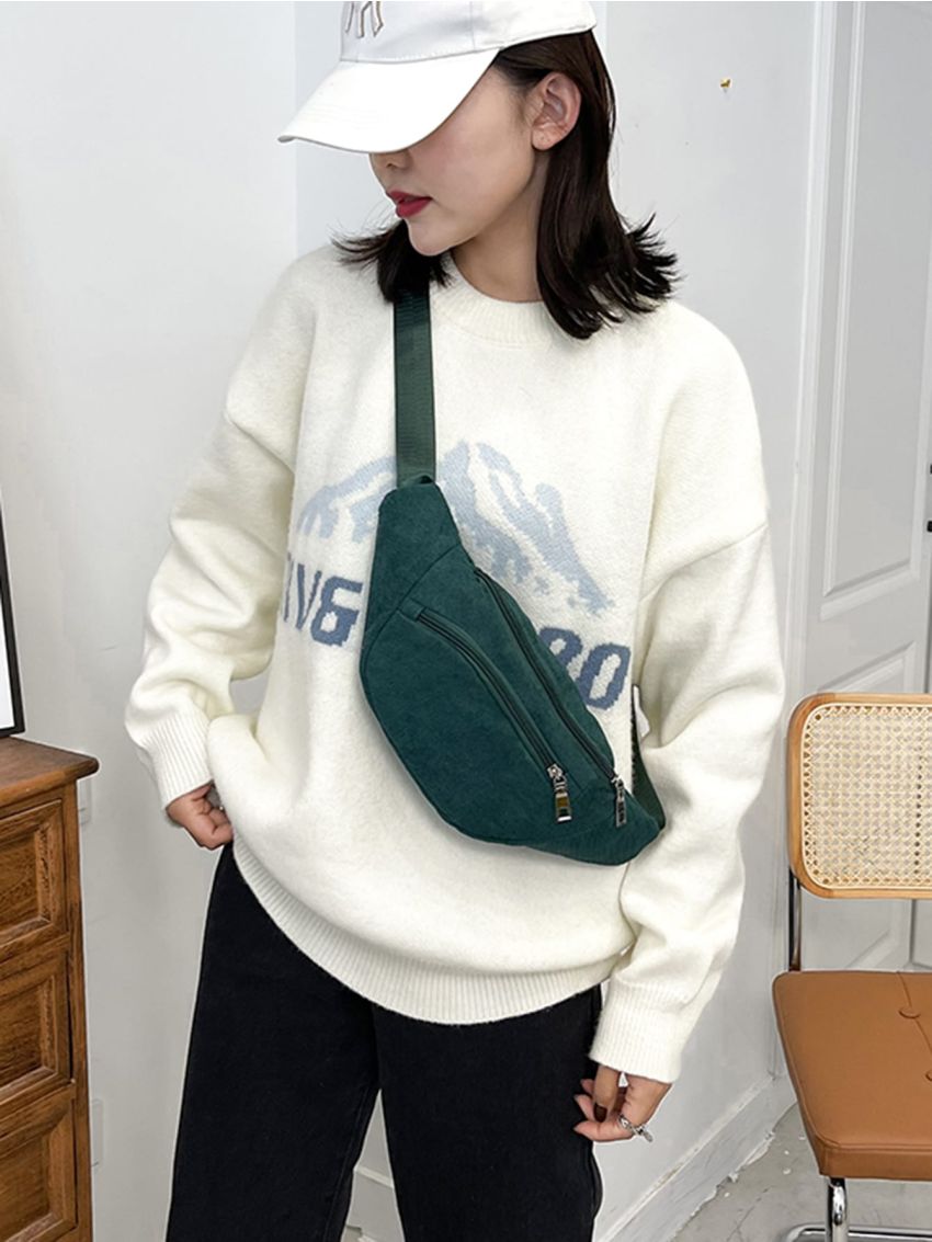 Corduroy Zipper Fanny Pack