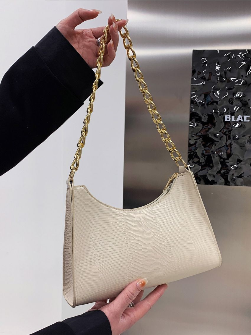 Minimalist Textured Chain Baguette Bag