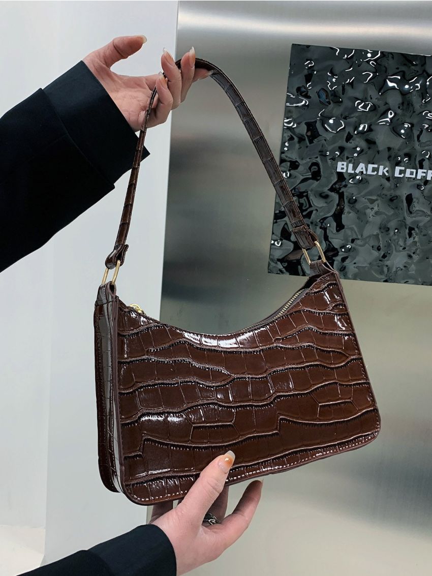 Crocodile Embossed Square Bag