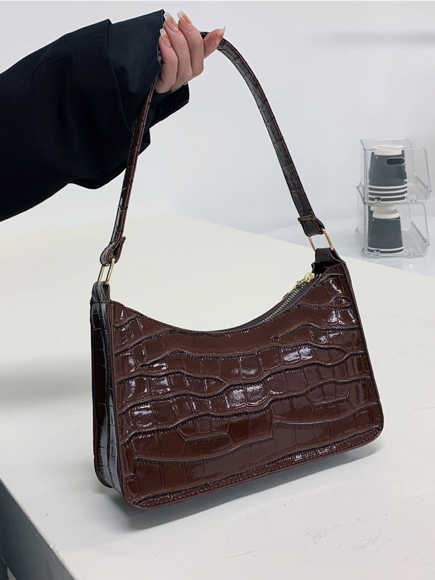 Crocodile Embossed Square Bag