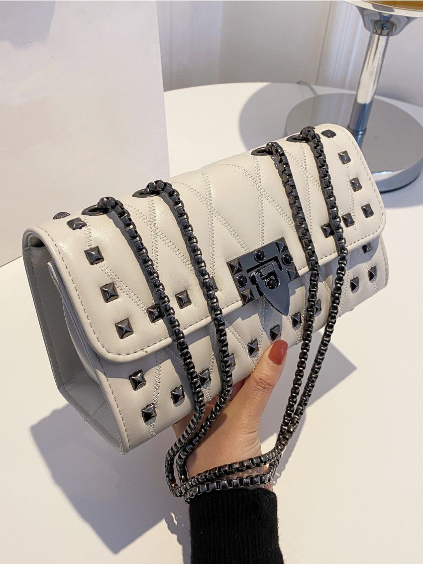 Quilted Studded Decor Square Bag