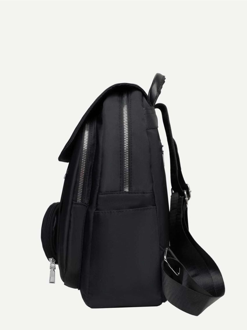 Metal Decor Flap Backpack With Coin Purse