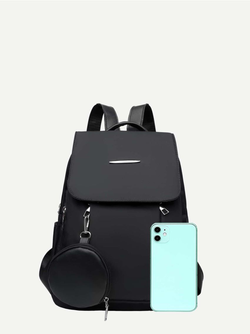 Metal Decor Flap Backpack With Coin Purse