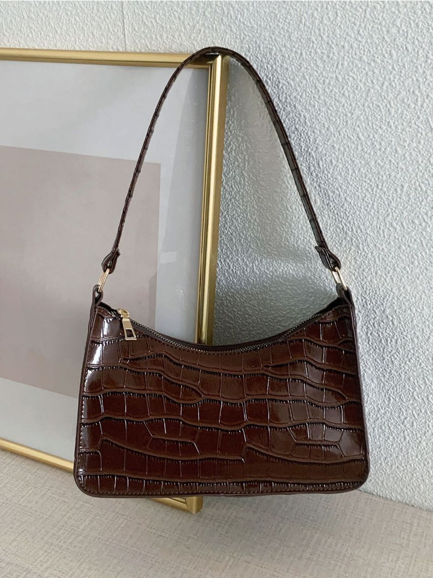 Crocodile Embossed Square Bag