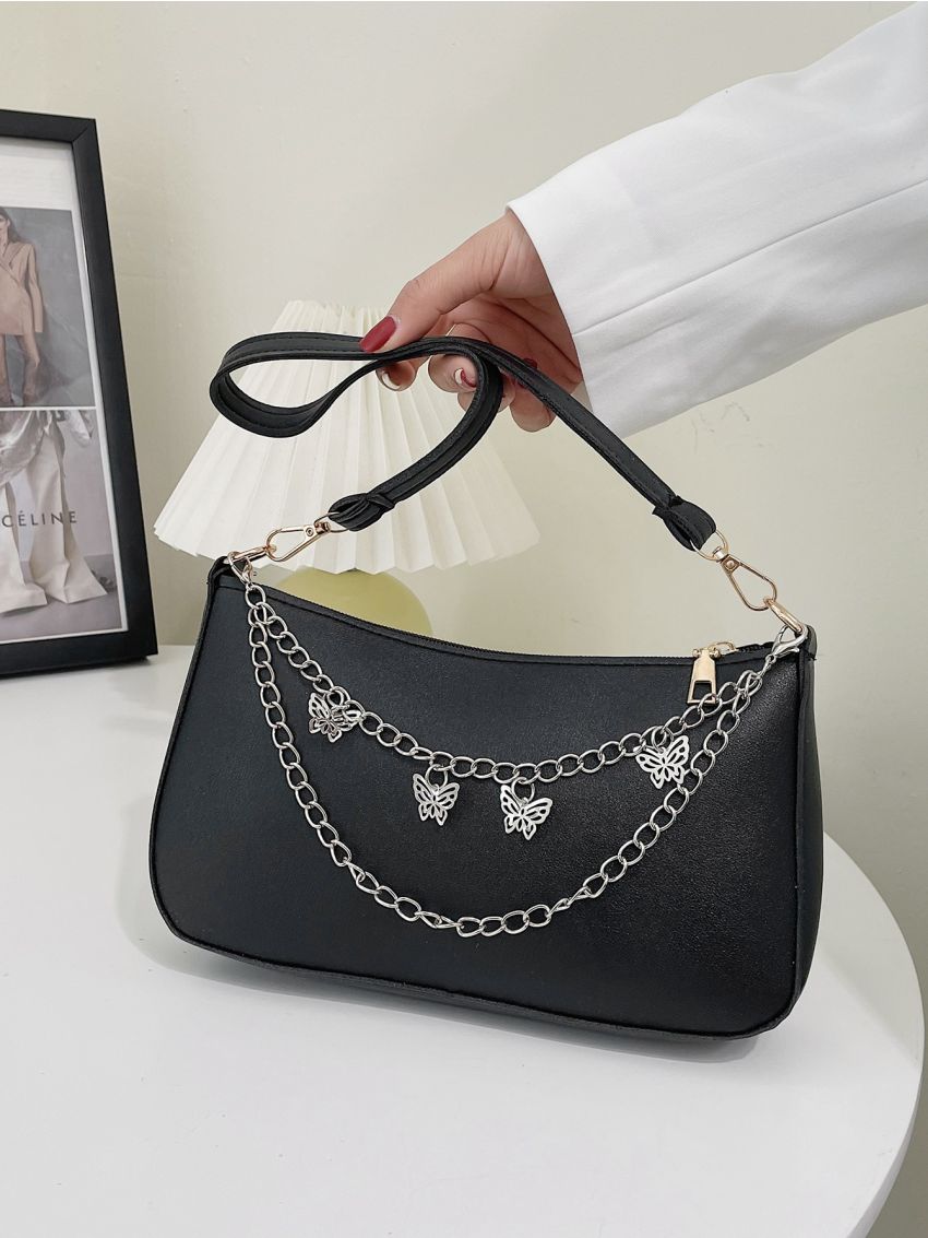 Butterfly & Chain Decor Square Bag