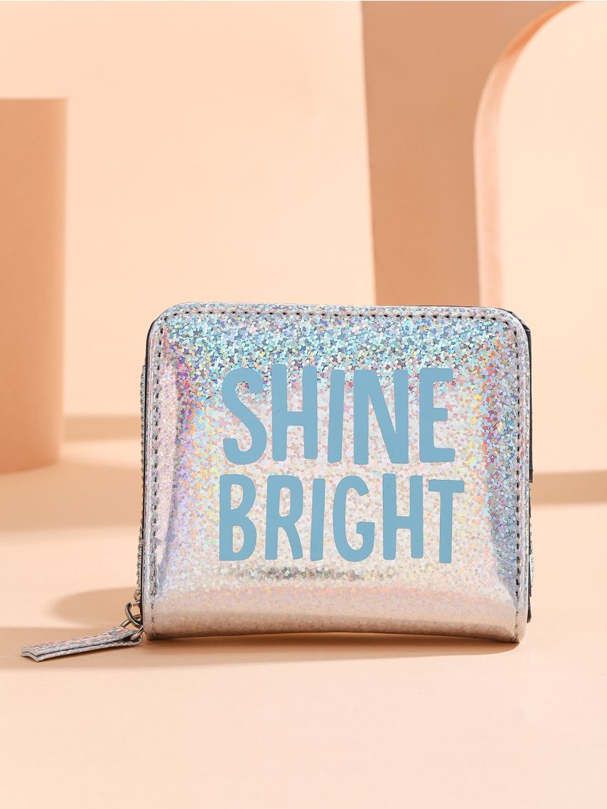Letter Graphic Holographic Small Wallet