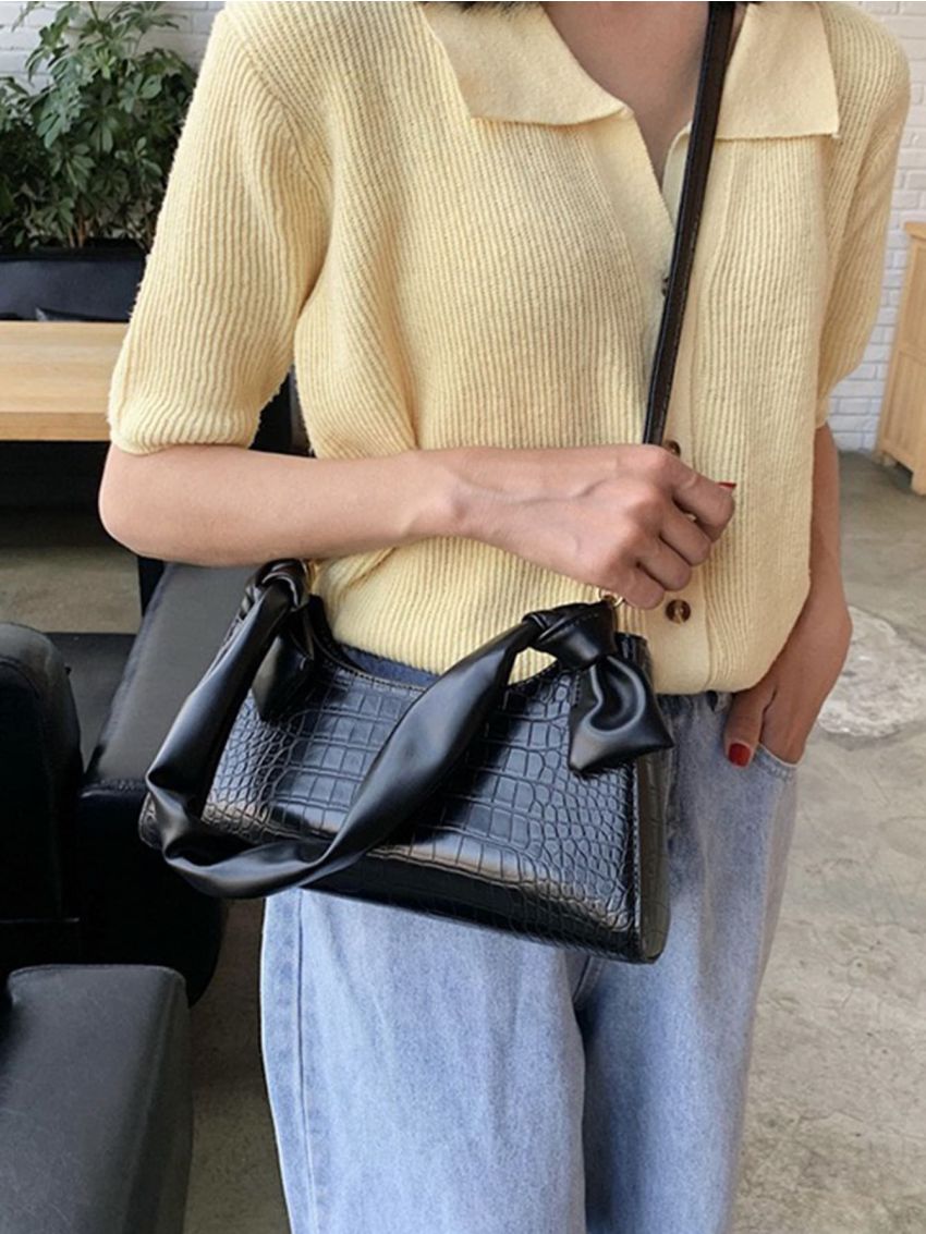 Crocodile Embossed Baguette Bag