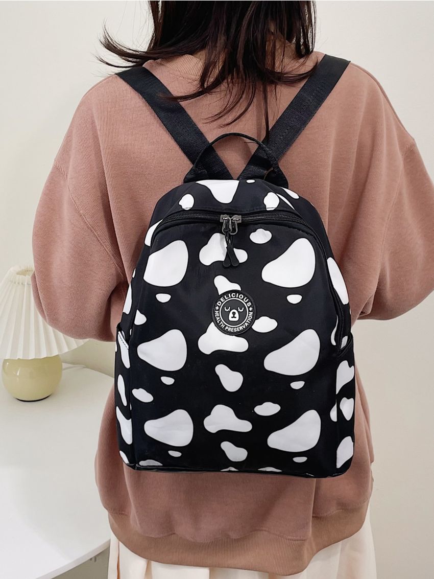 Cow Pattern Patch Decor Backpack