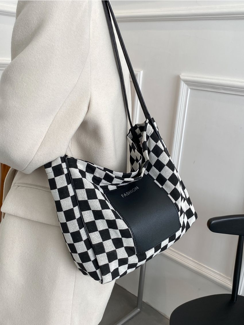 Checkered Graphic Large Capacity Tote Bag