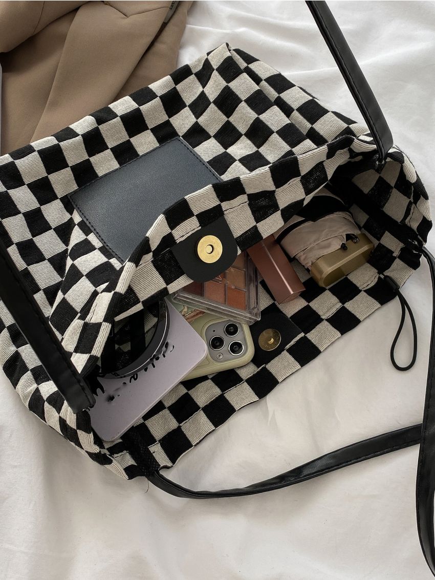 Checkered Graphic Large Capacity Tote Bag