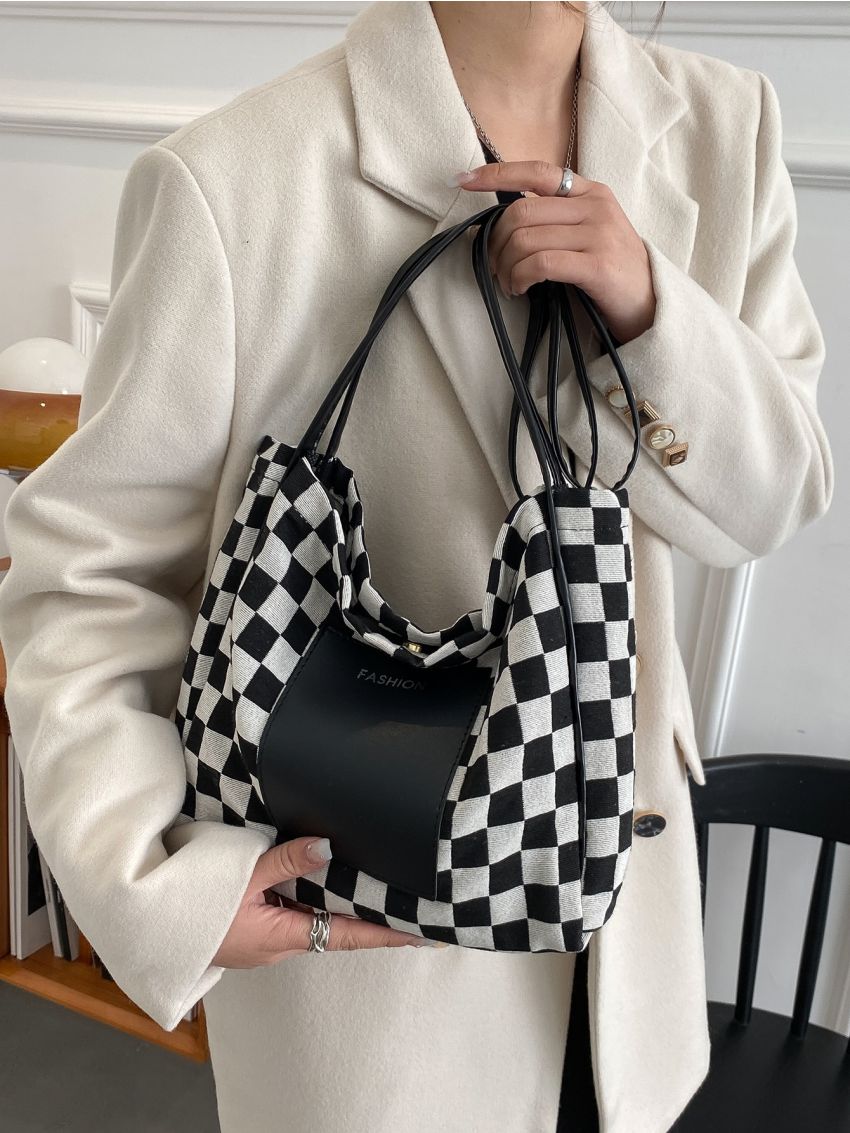 Checkered Graphic Large Capacity Tote Bag