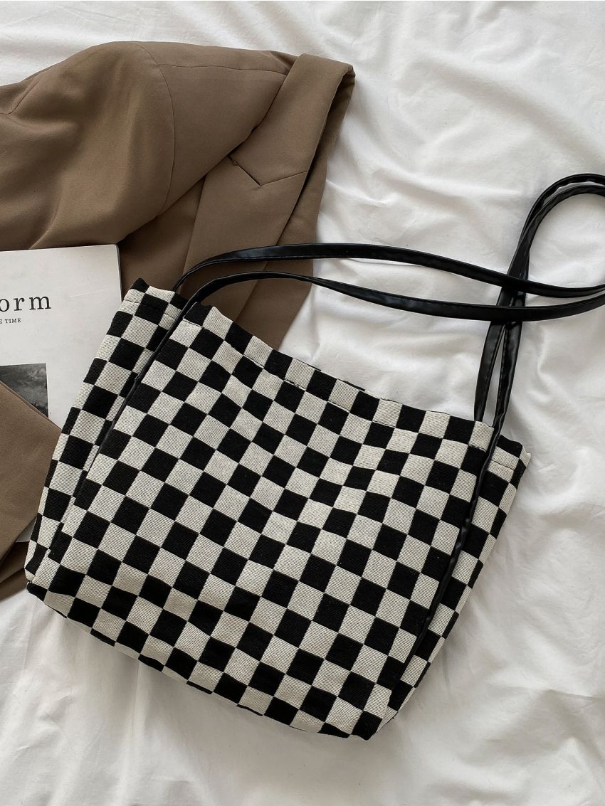 Checkered Graphic Large Capacity Tote Bag