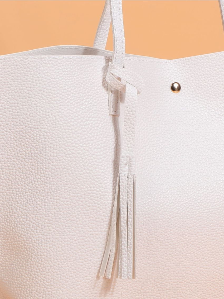 Pebble Embossed Tassel Decor Tote Bag