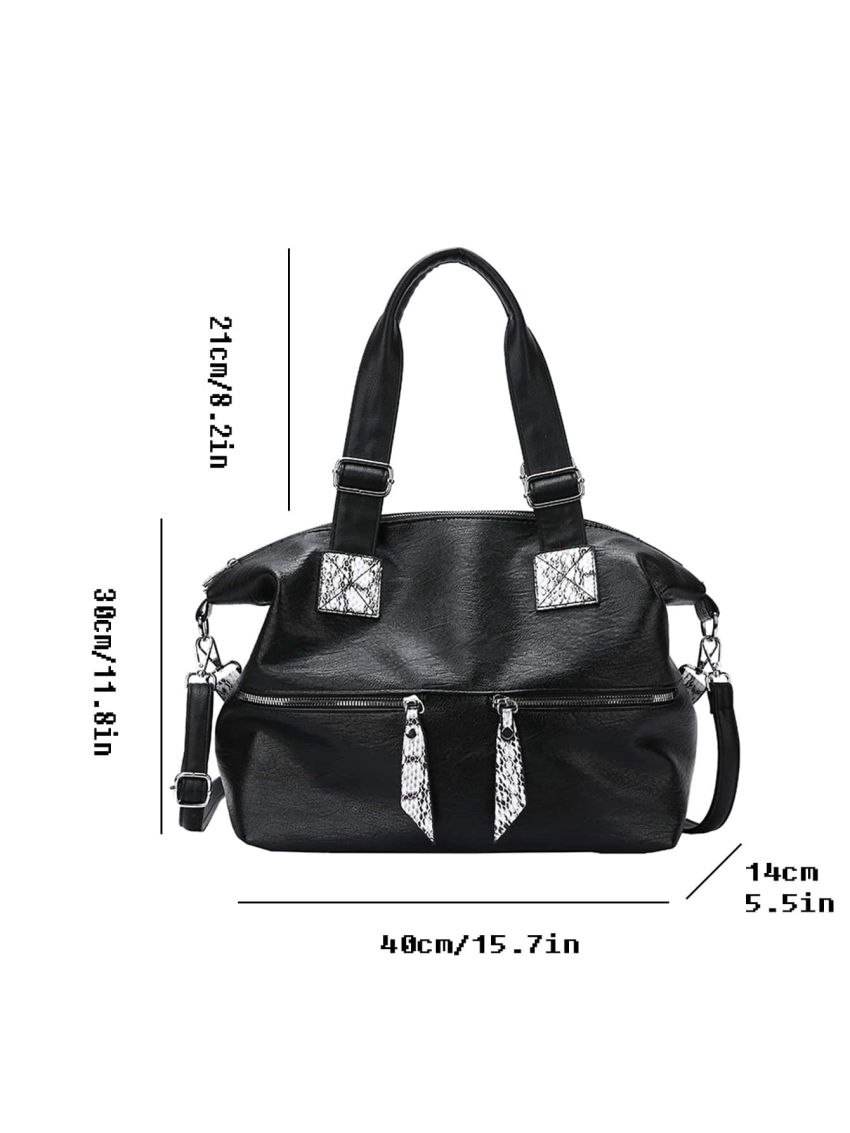 Snakeskin Print Double Zip Large Capacity Shoulder Tote Bag
