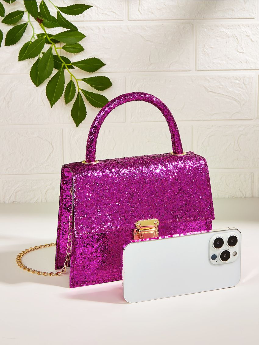 Mini Glitter Sequin Chain Flap Square Bag