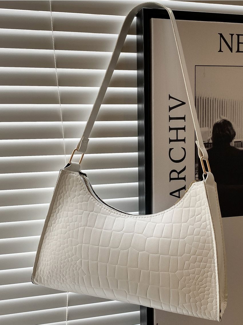 Crocodile Embossed Baguette Bag