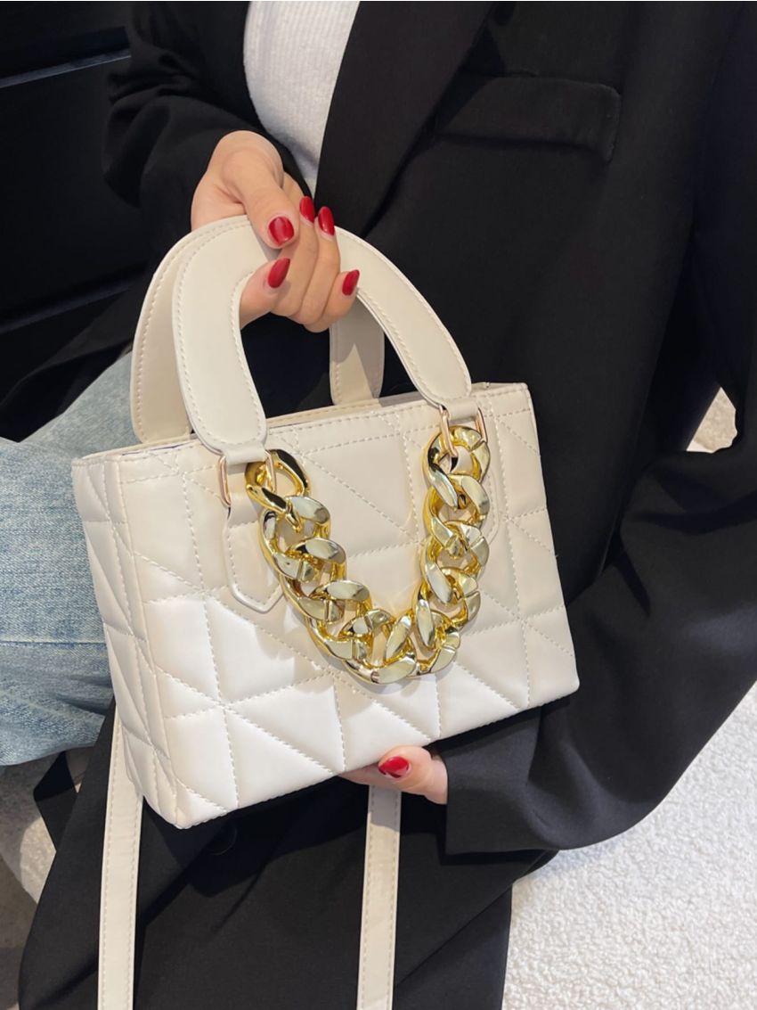 Mini Chain Decor Quilted Square Bag