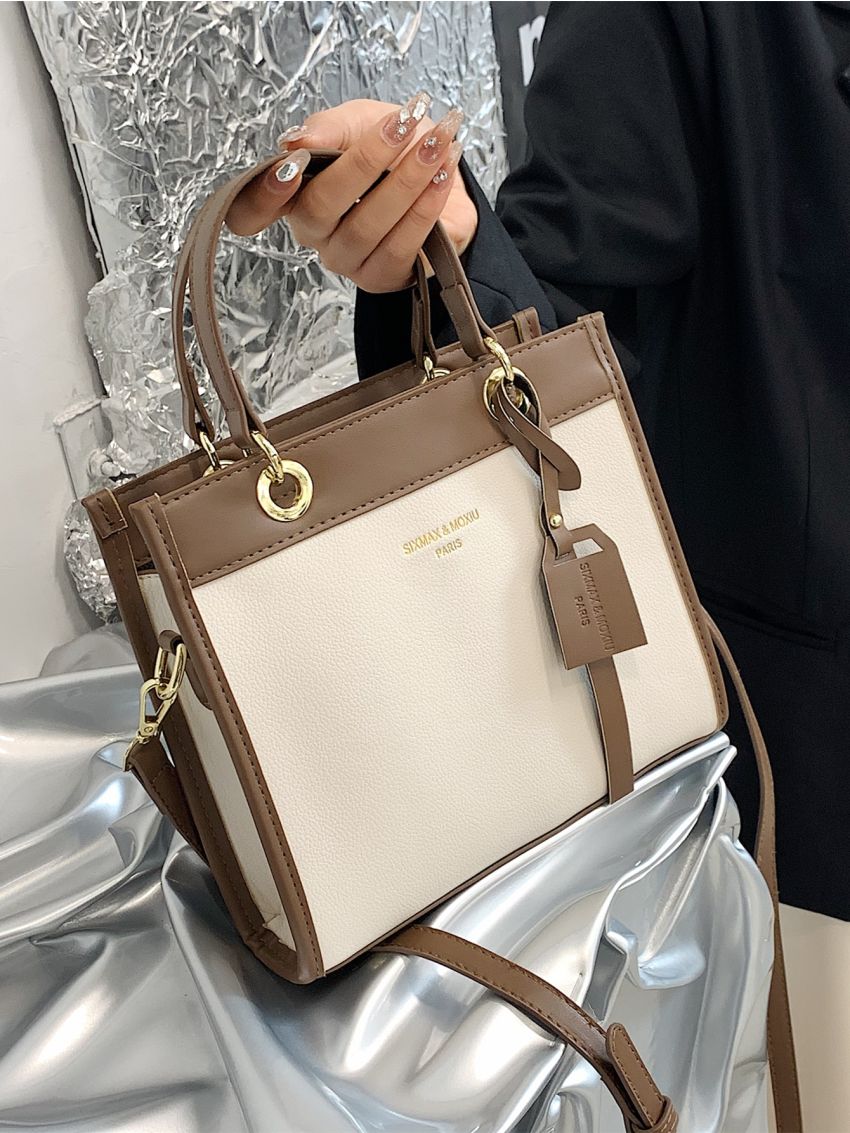 Letter Graphic Contrast Binding Square Bag