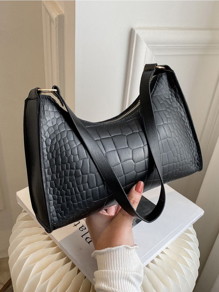 Crocodile Embossed Baguette Bag