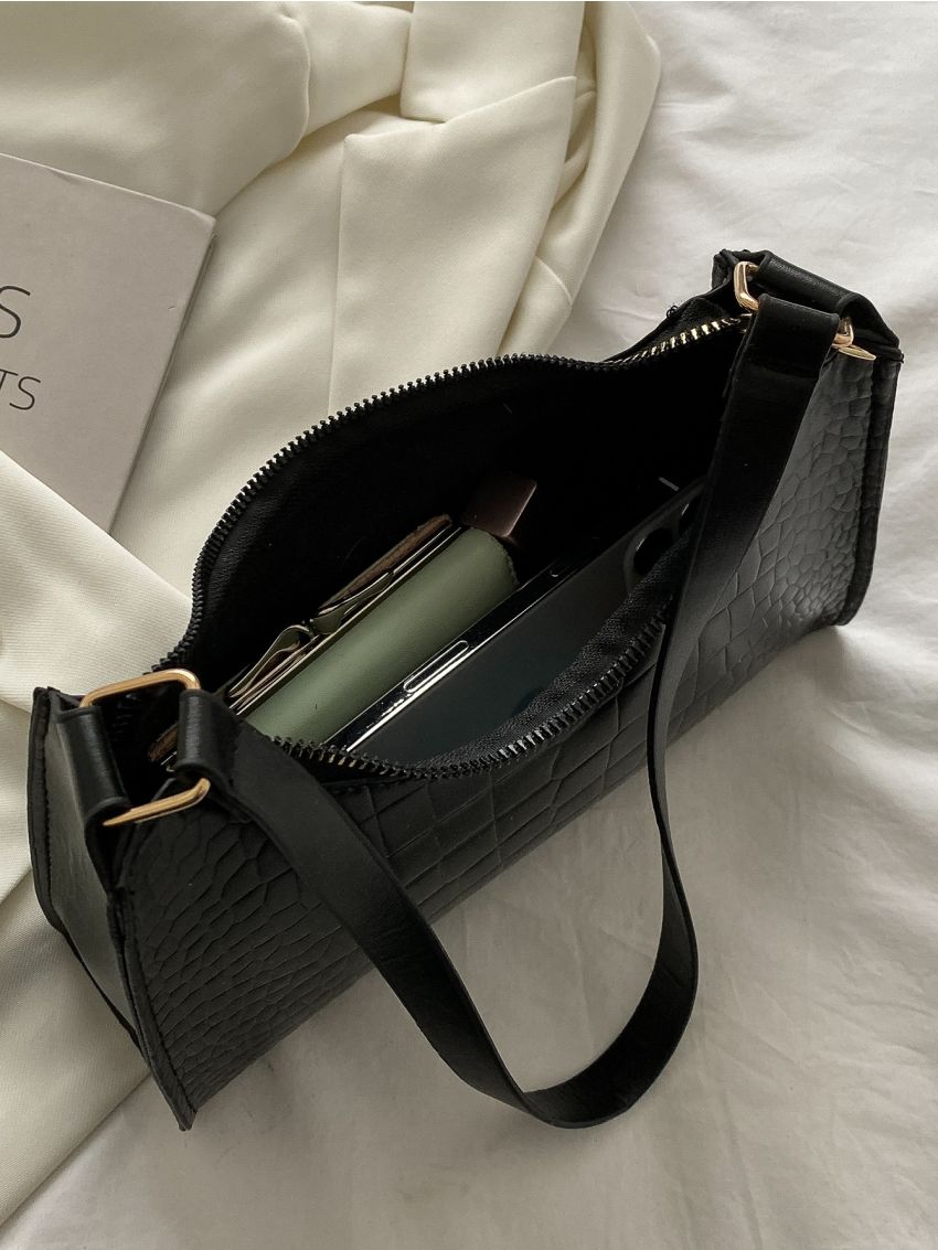 Crocodile Embossed Baguette Bag