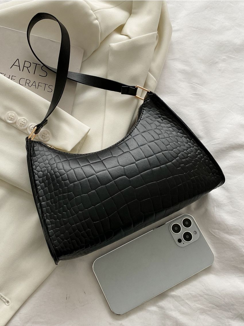 Crocodile Embossed Baguette Bag
