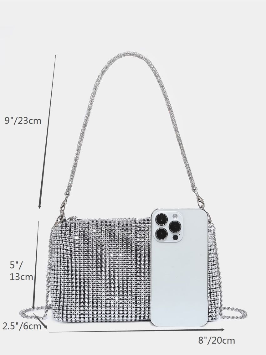 Mini Allover Rhinestone Decor Square Bag