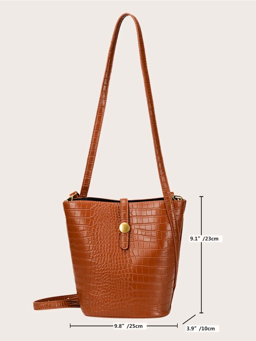 Crocodile Embossed Bucket Bag & Clutch Bag