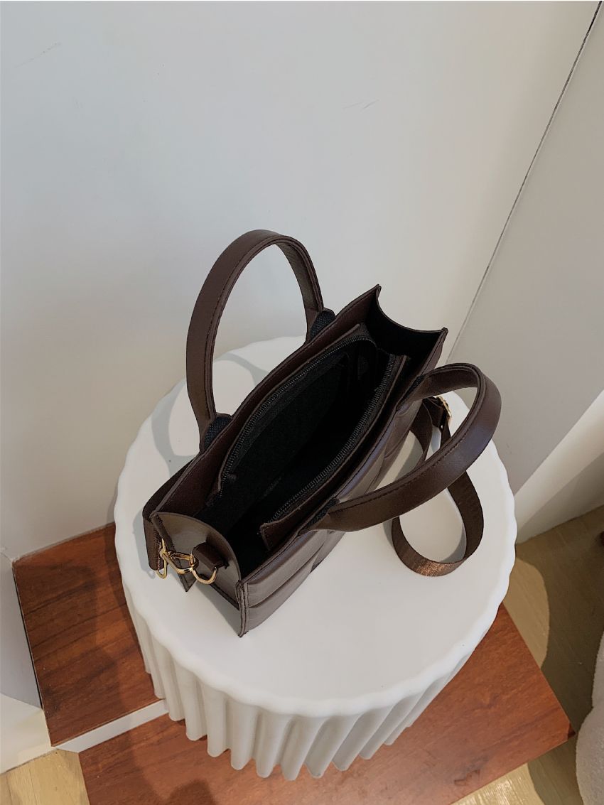 Plaid Embossed Double Handle Square Bag