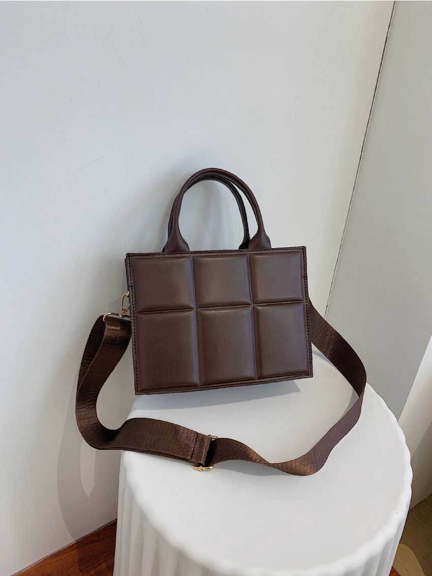 Plaid Embossed Double Handle Square Bag