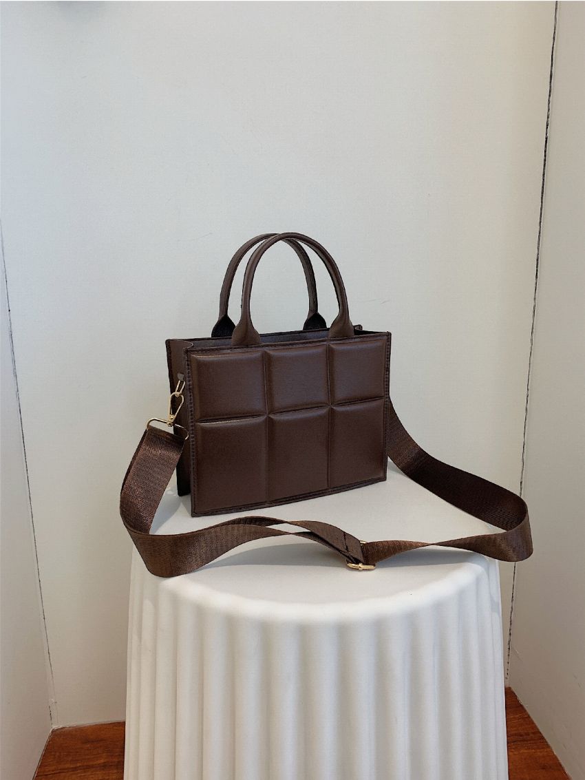 Plaid Embossed Double Handle Square Bag