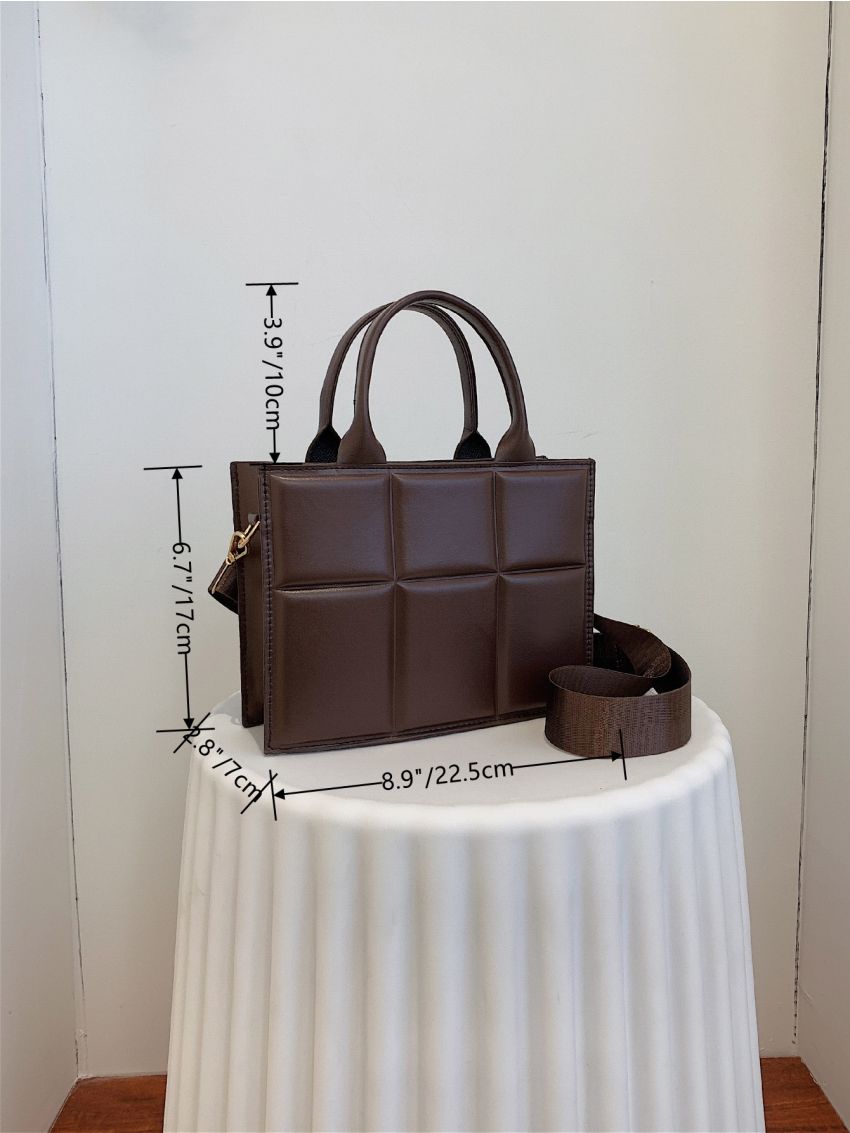 Plaid Embossed Double Handle Square Bag