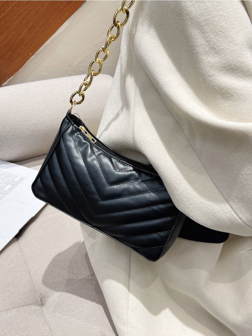 Chevron Chain Decor Baguette Bag