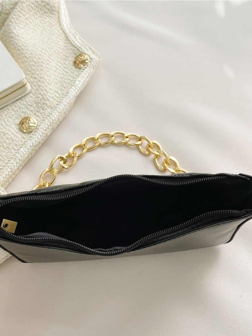 Chevron Chain Decor Baguette Bag