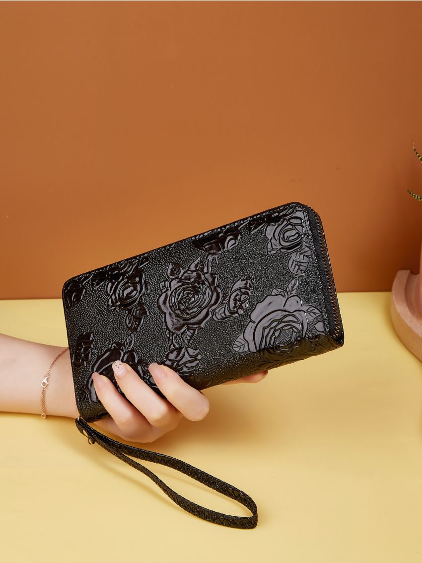 Floral Embossed Long Wallet