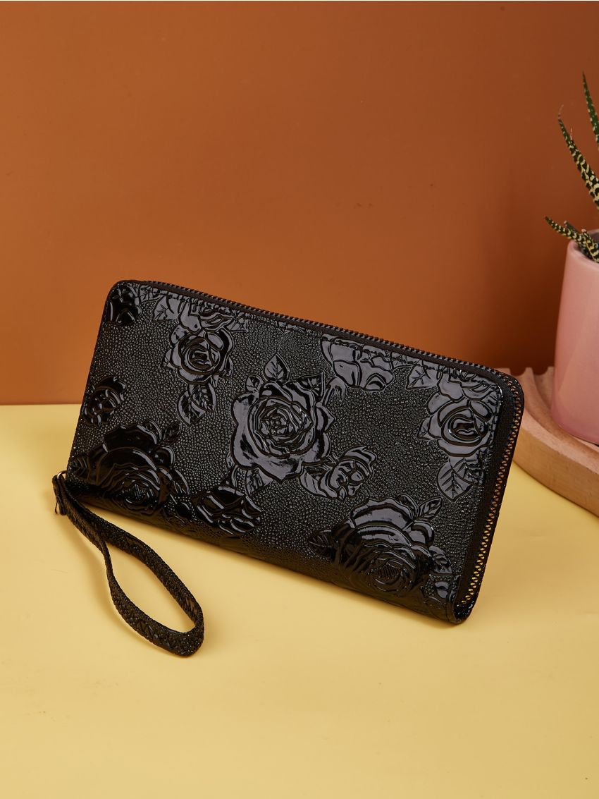 Floral Embossed Long Wallet