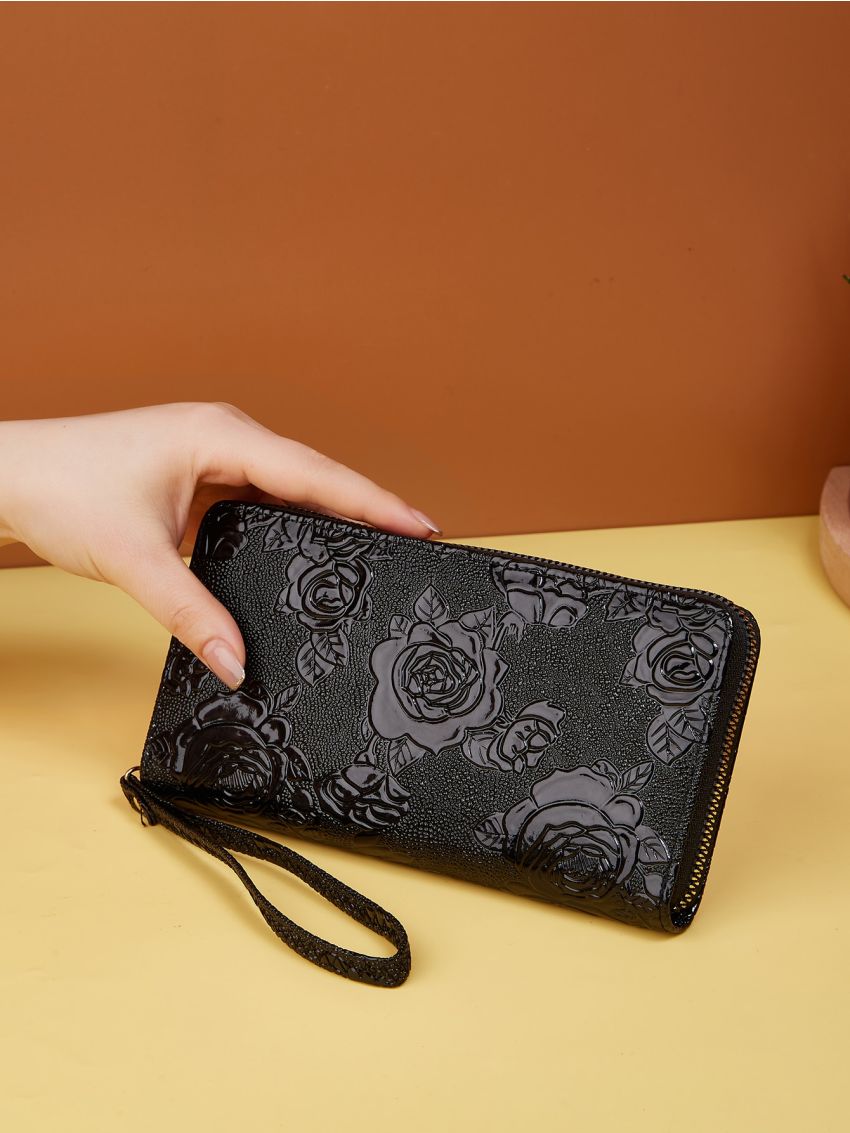 Floral Embossed Long Wallet