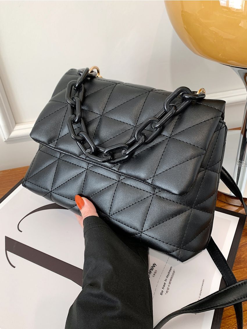 Minimalist Quilted Chain Flap Square Bag