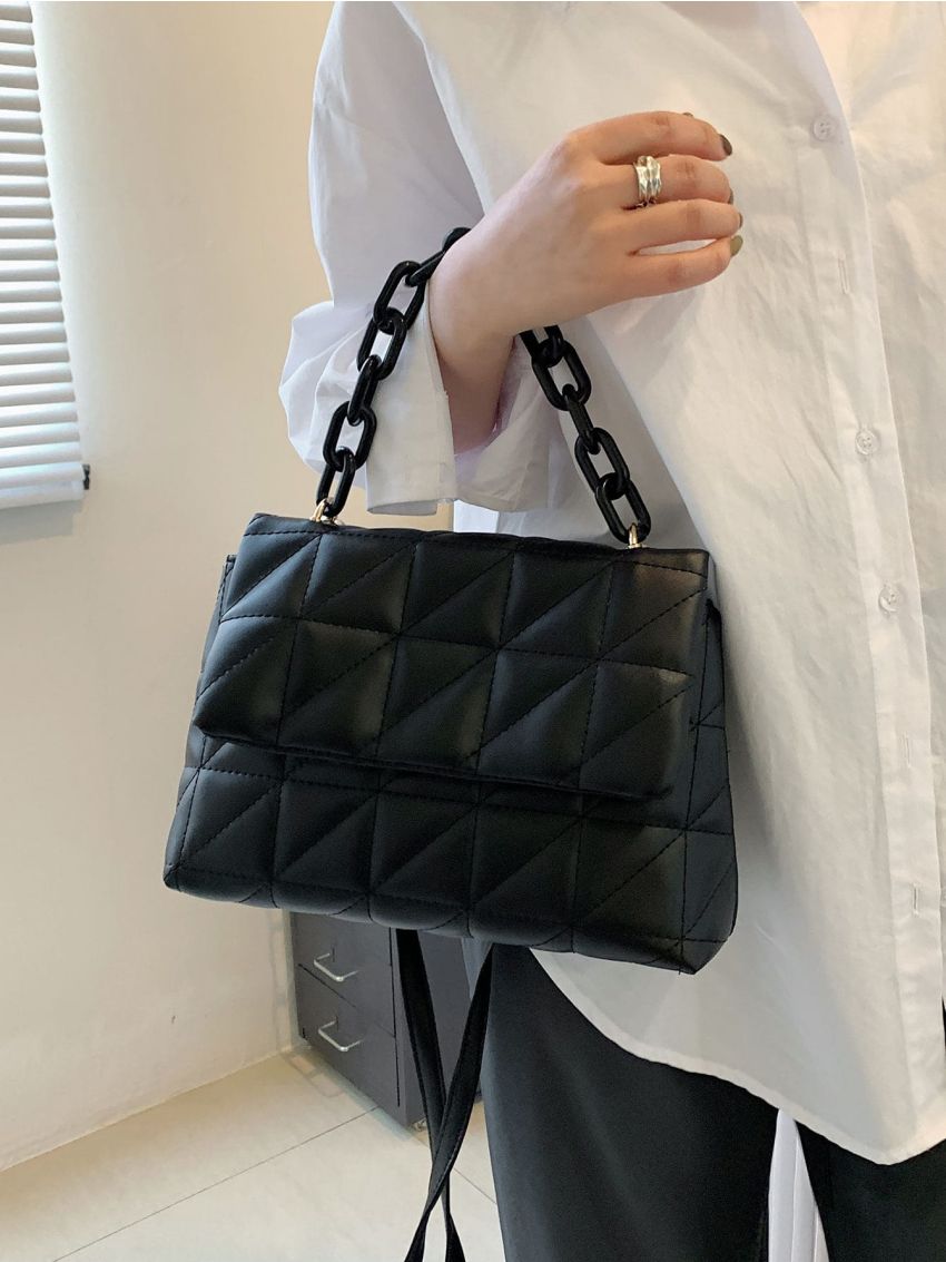 Minimalist Quilted Chain Flap Square Bag