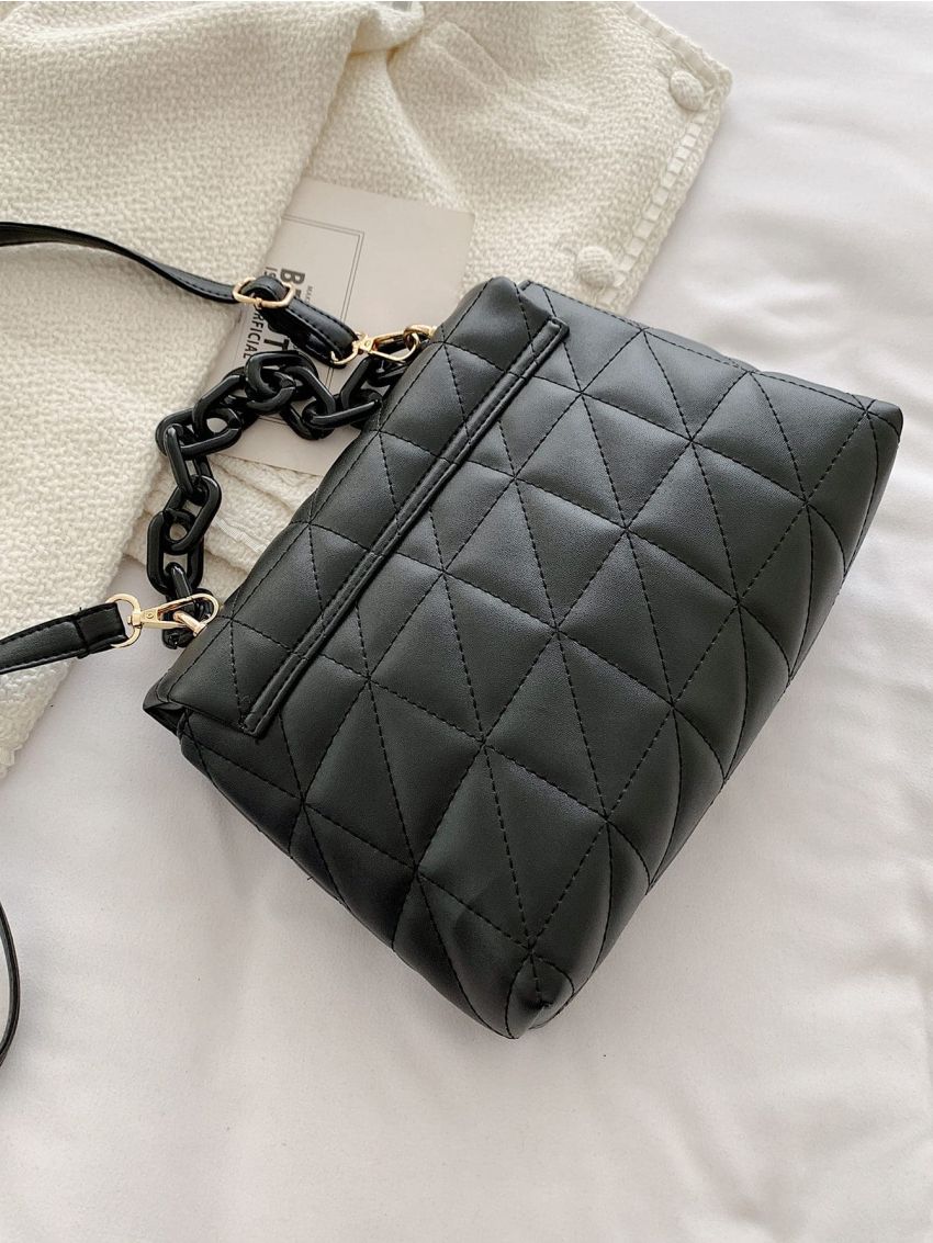 Minimalist Quilted Chain Flap Square Bag