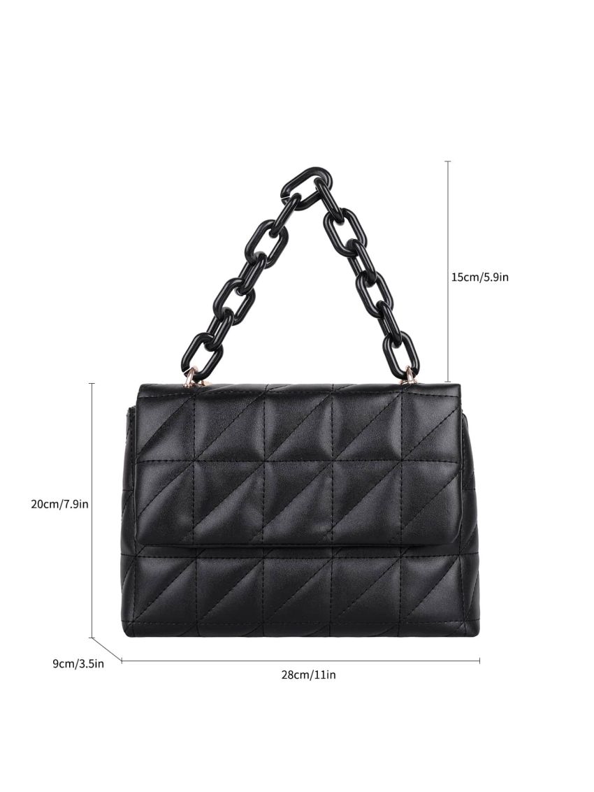 Minimalist Quilted Chain Flap Square Bag