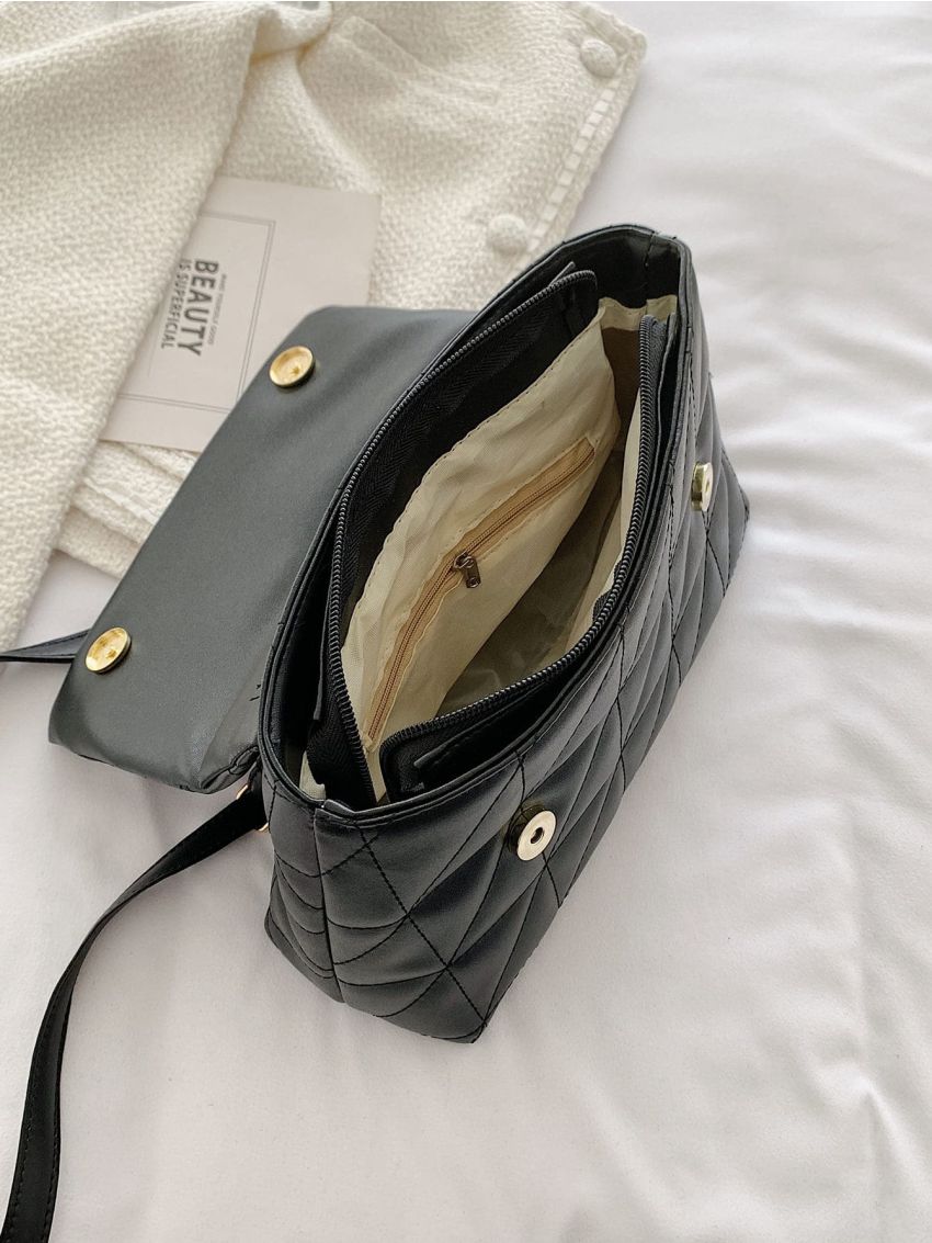 Minimalist Quilted Chain Flap Square Bag