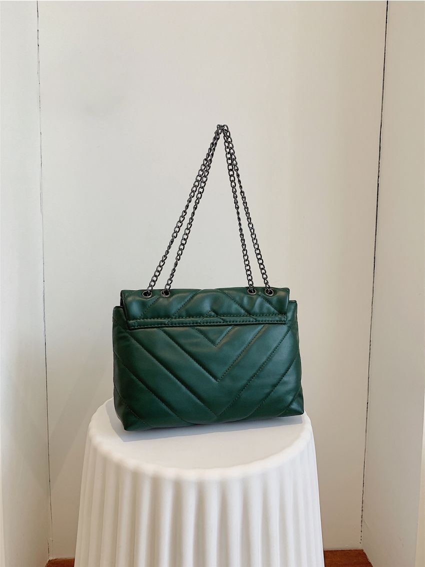 Chevron Flap Chain Tote Bag