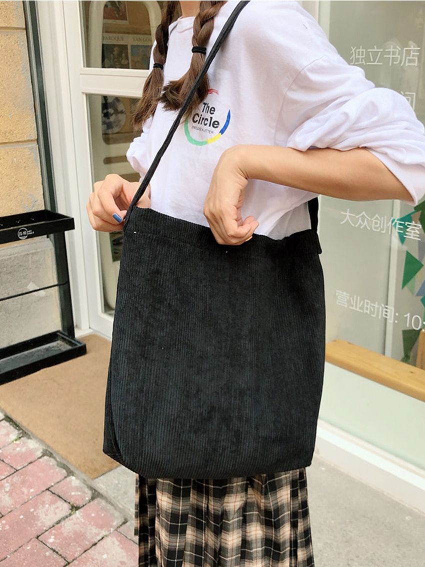 Solid Corduroy Shoulder Bag