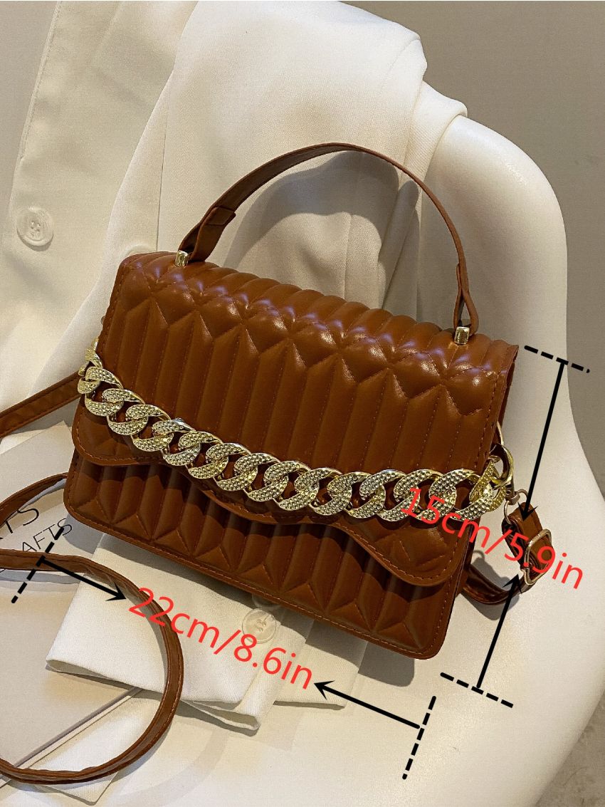 Minimalist Quilted Chain Flap Square Bag