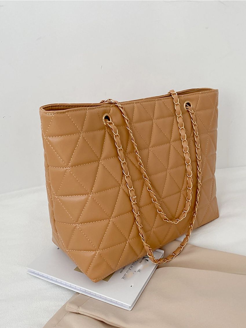Minimalist Quilted Chain Shoulder Tote Bag